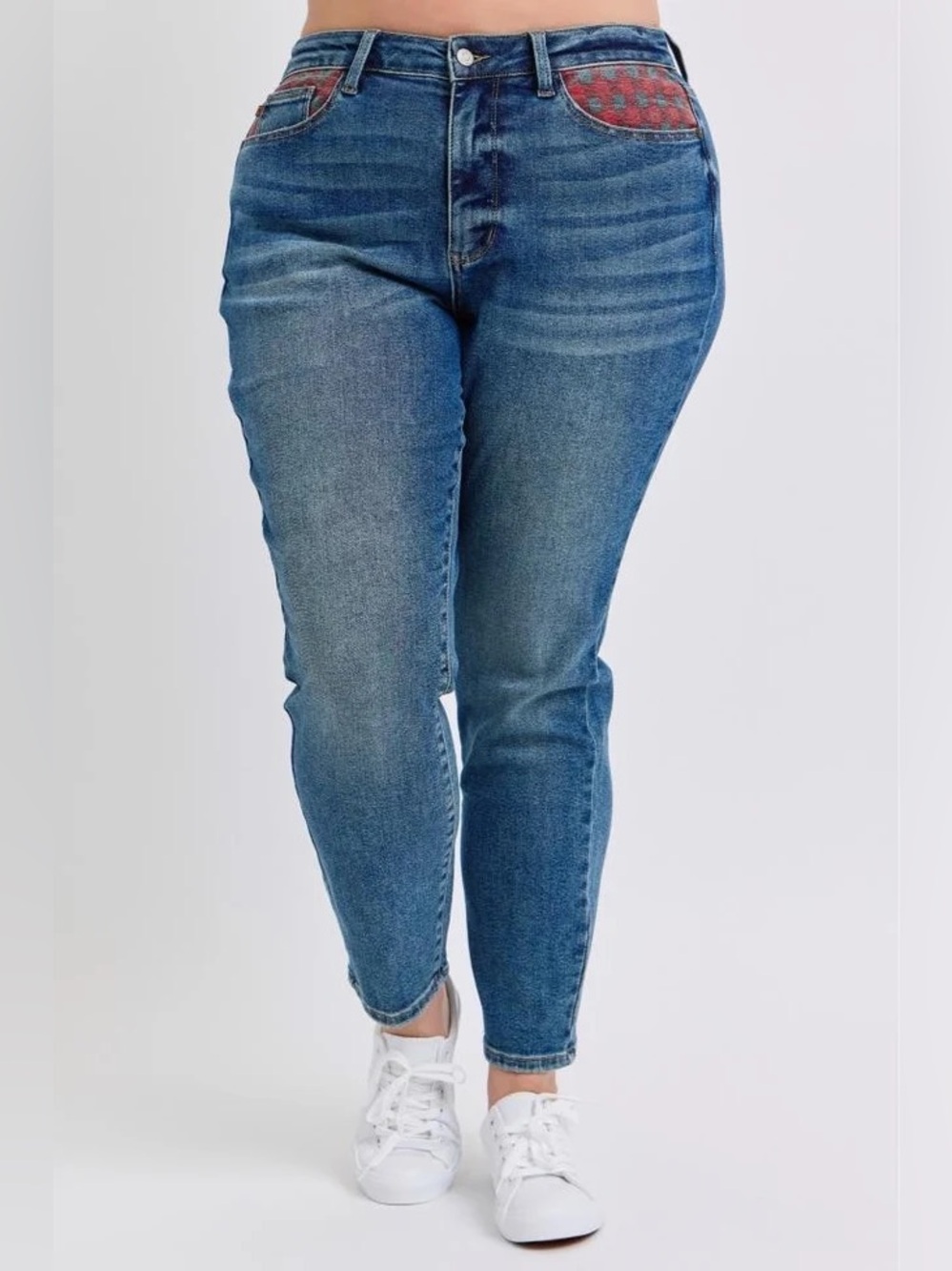 Judy Blue High‎ Rise Plaid Patch Slim Fit Stretch Jeans Plus Size 20W